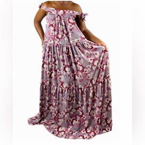 Purple Floral Print Multicolor Layered Maxi Dress